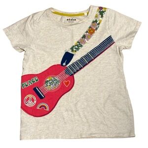 Mini Boden Peace Guitar Tee Girls 9-10 Years Hippie Floral T-Shirt